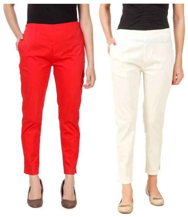 

RZLECORT Women Red White Regular fit Regular pants