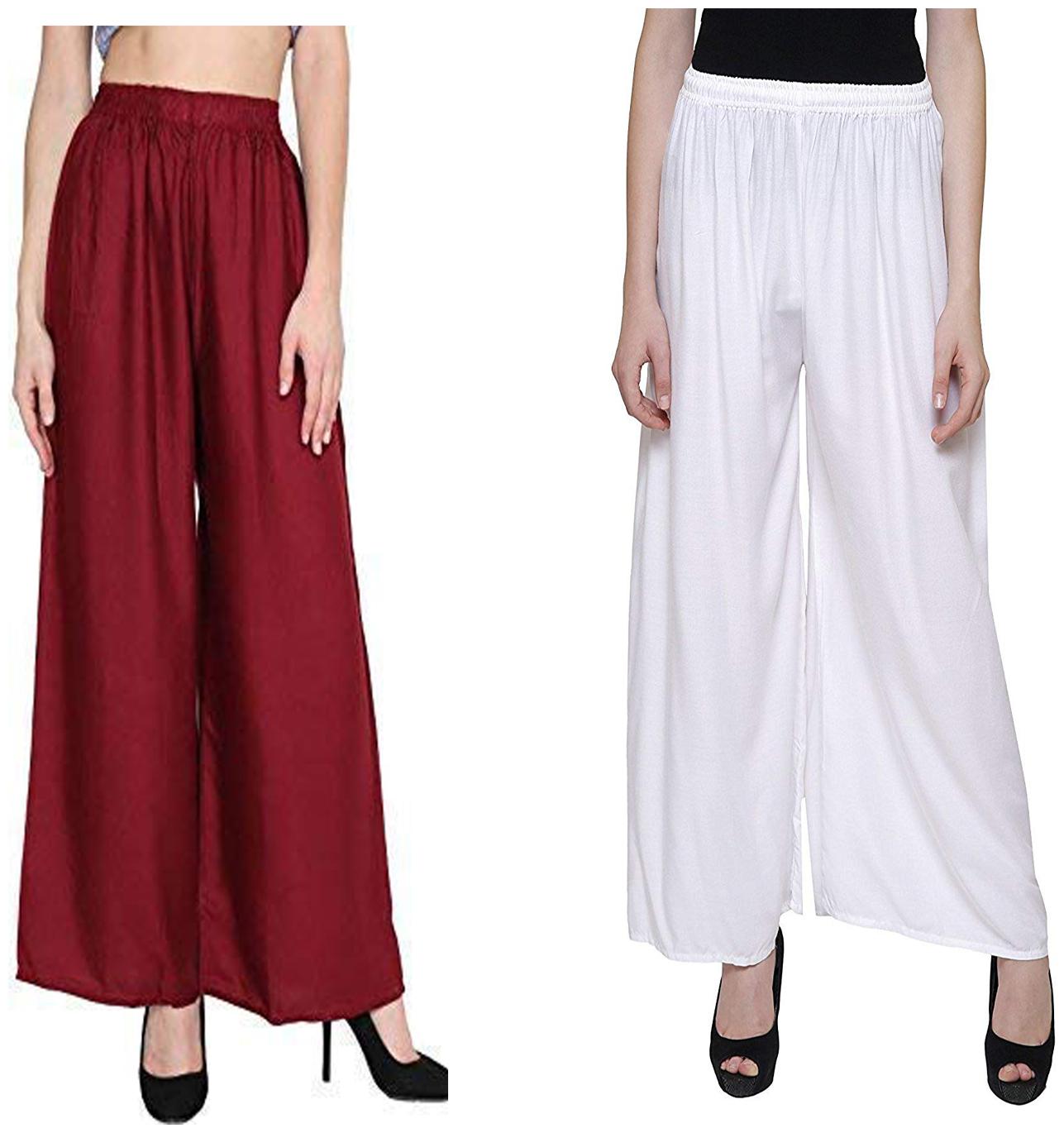 

RZLECORT Maroon White Solid Straight Palazzo