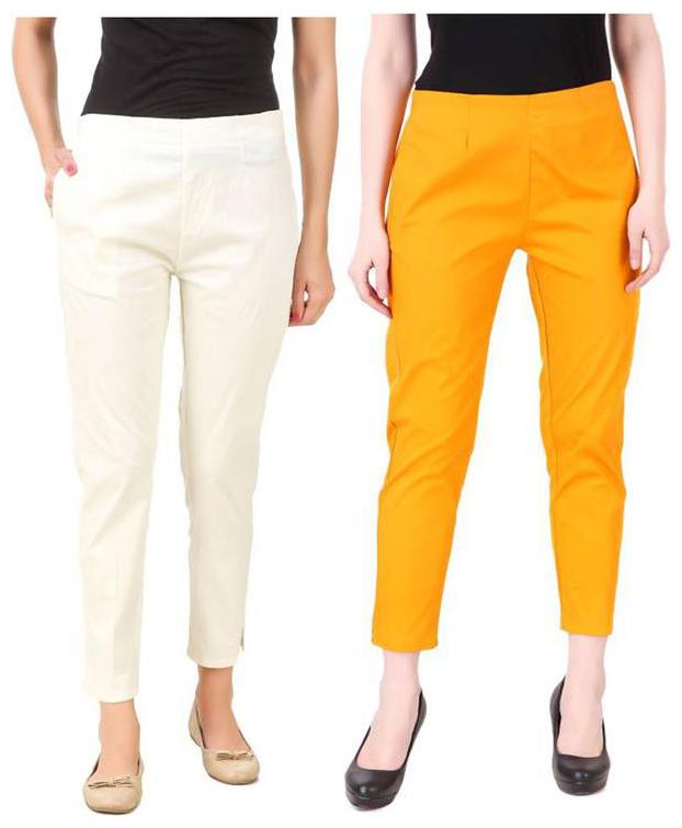 

RZLECORT Women White Yellow Regular fit Regular trousers