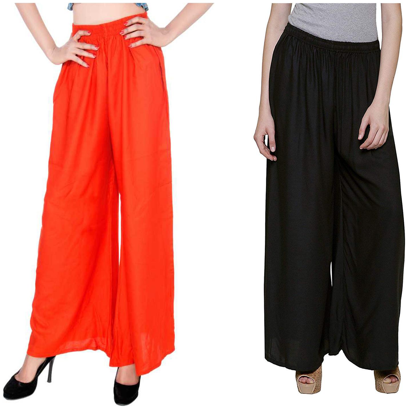 

RZLECORT Orange Black Solid Straight Palazzo
