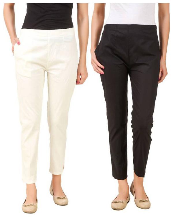 

RZLECORT Women White Black Regular fit Regular pants