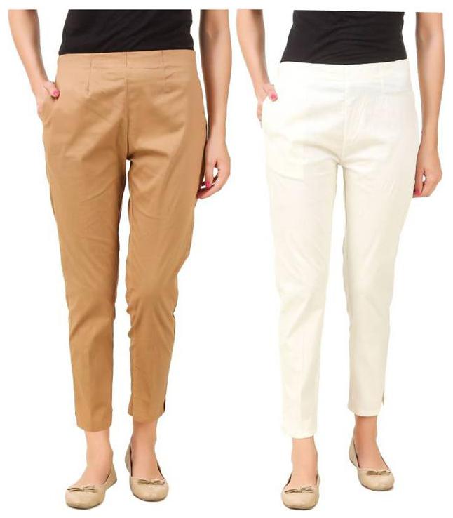 

RZLECORT Women Beige White Regular fit Regular trousers