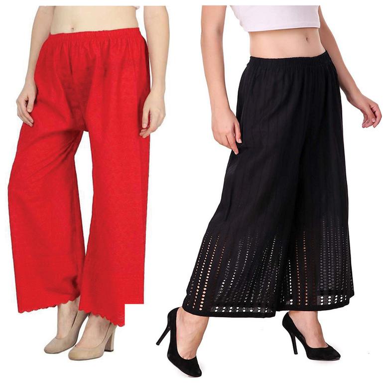 

RZLECORT Red Black Embroidered Straight Palazzo