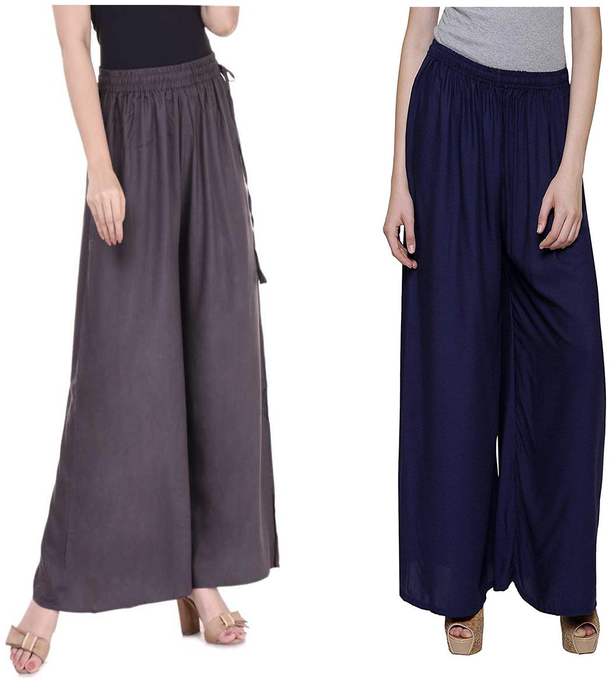 

RZLECORT Grey Solid Straight Palazzo