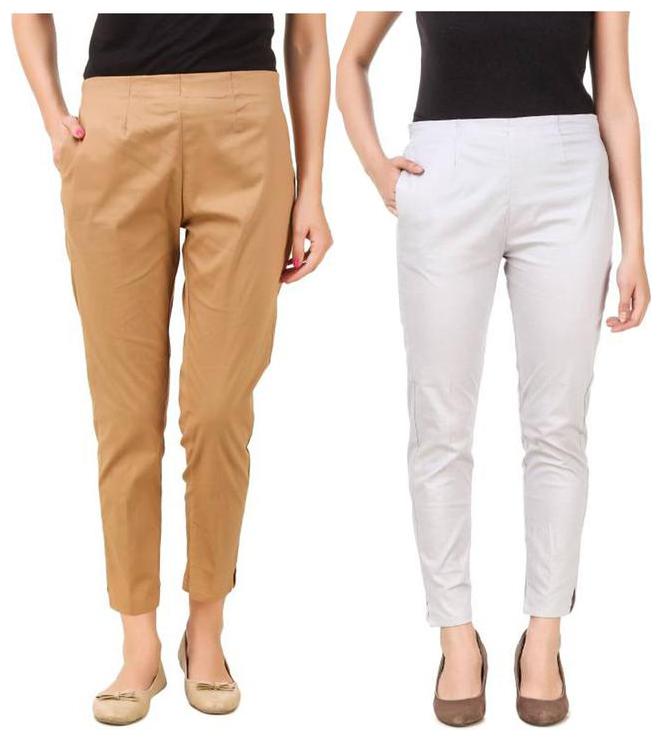 

RZLECORT Women Beige White Regular fit Regular trousers