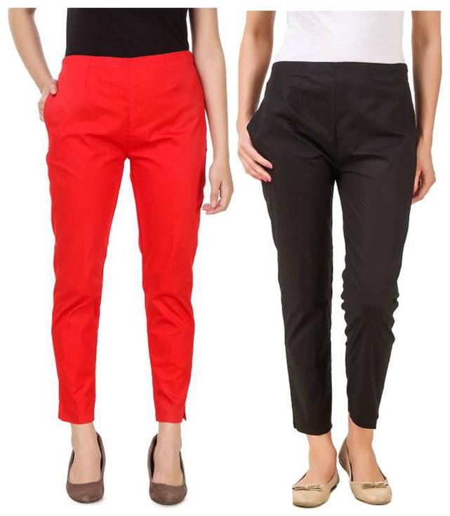 

RZLECORT Women Red Black Regular fit Regular pants