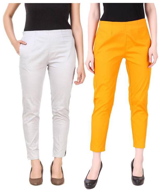 

RZLECORT Women White Yellow Regular fit Regular trousers