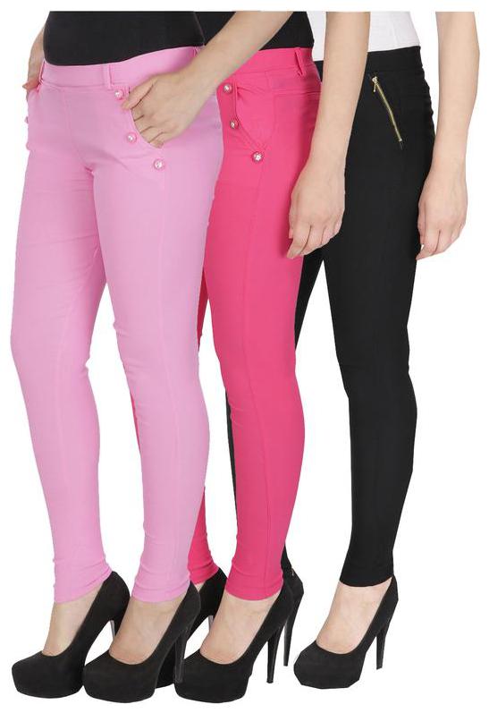 

RZLECORT Women Pink Black Straight fit Jegging