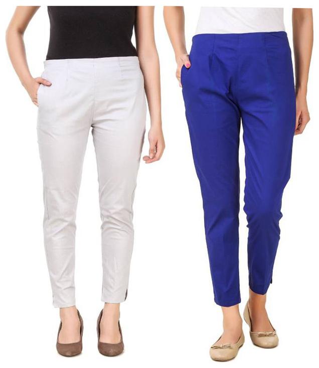 

RZLECORT Women White Blue Regular fit Regular pants