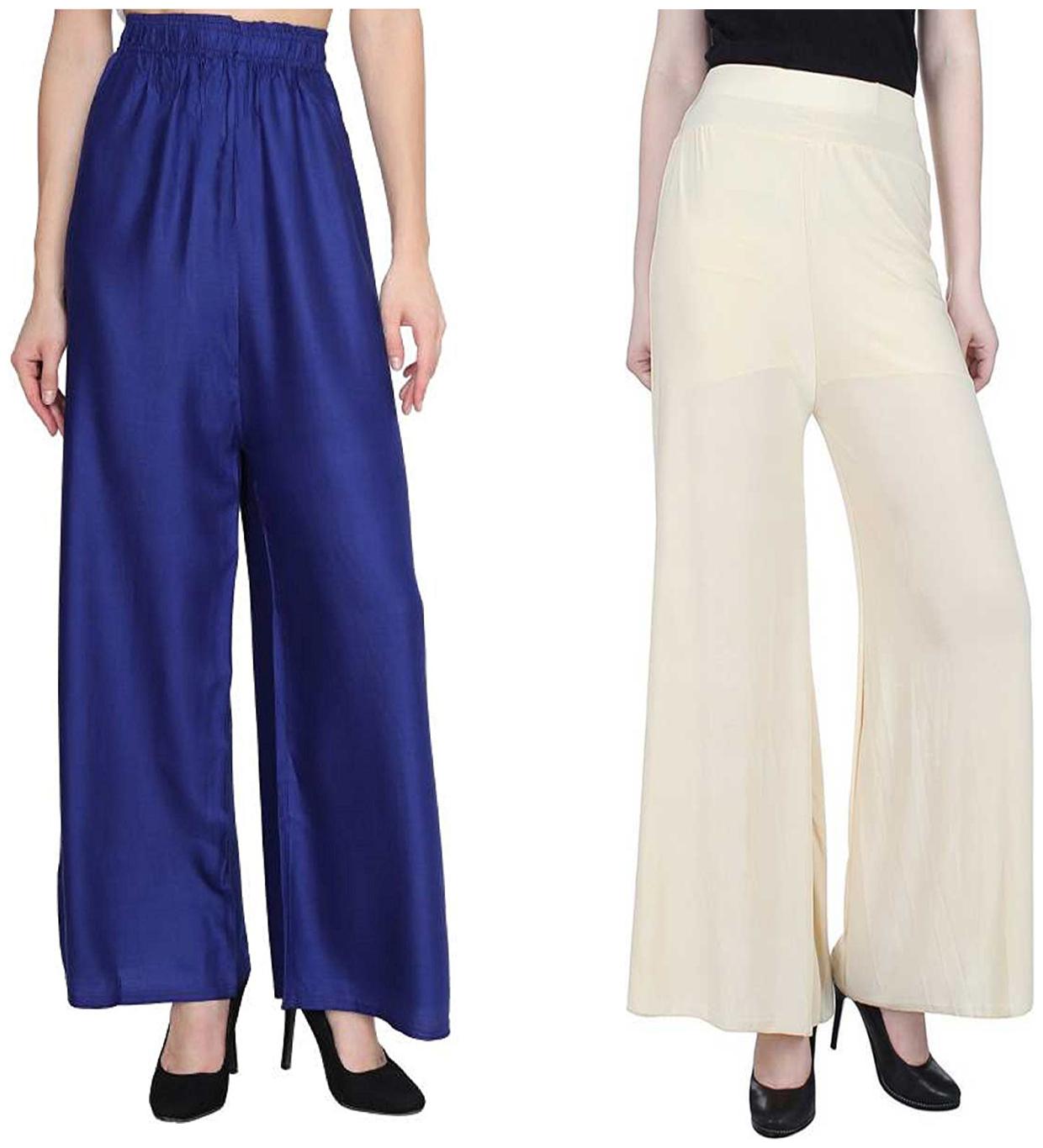 

RZLECORT Blue Cream Solid Straight Palazzo