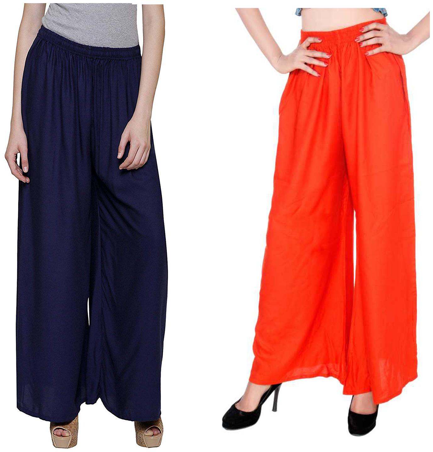 

RZLECORT Orange Solid Straight Palazzo
