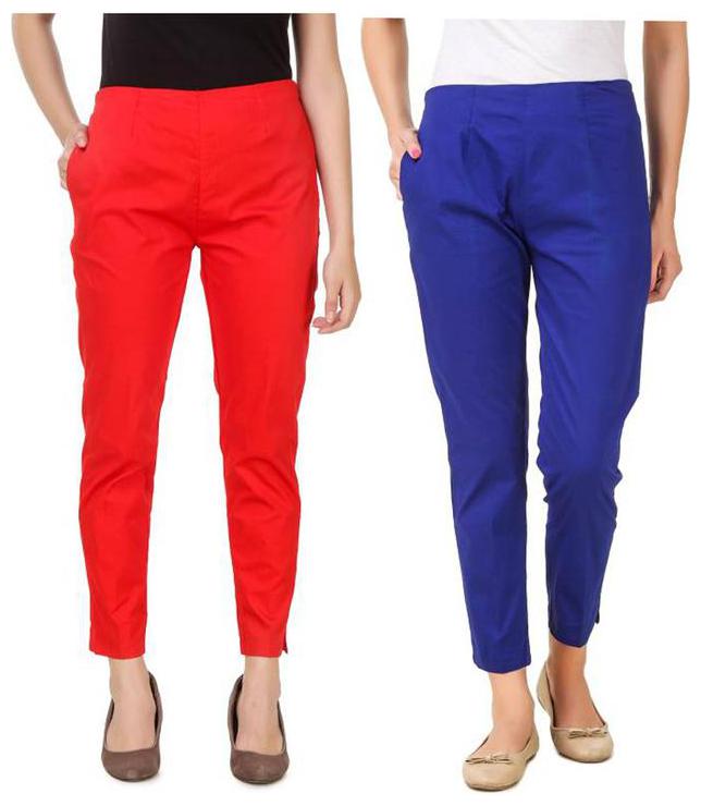 

RZLECORT Women Red Blue Regular fit Regular trousers
