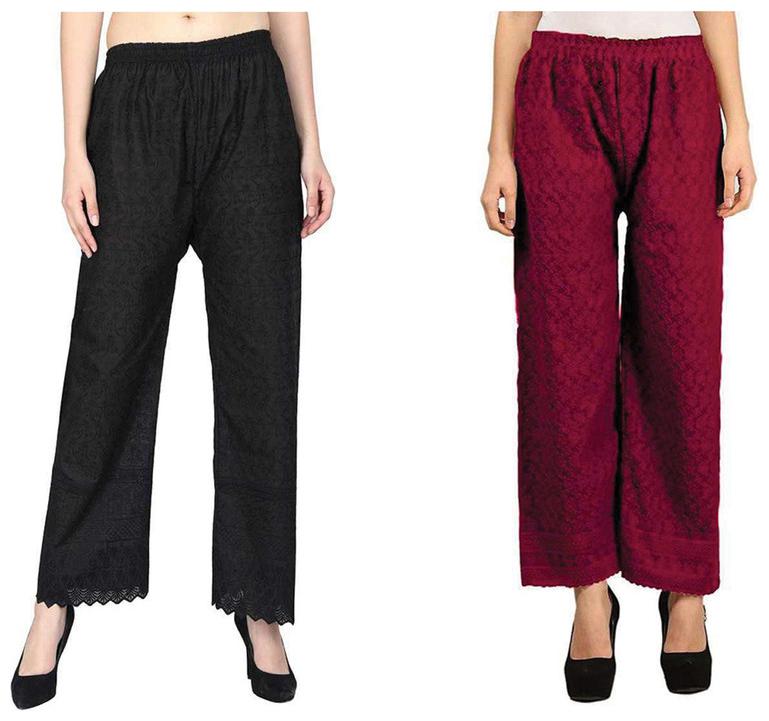 

RZLECORT Maroon Black Embroidered Straight Palazzo