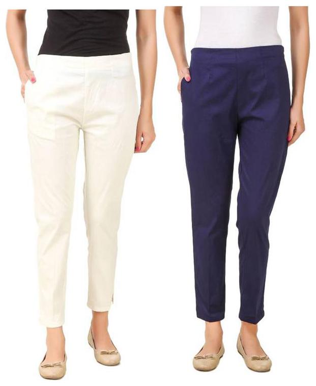 

RZLECORT Women White Blue Regular fit Regular trousers