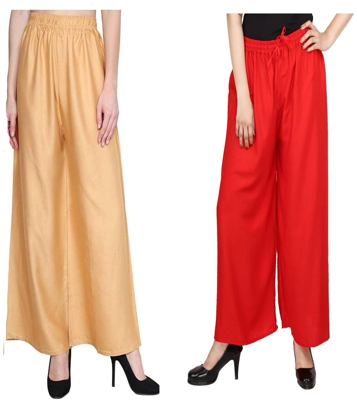 

RZLECORT Brown Red Solid Straight Palazzo