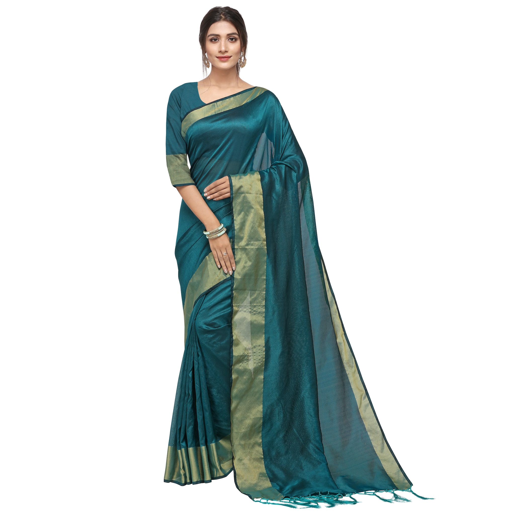 

S B Krupa Women Cotton Daily Wear Saree With Blouse (Dark Green)