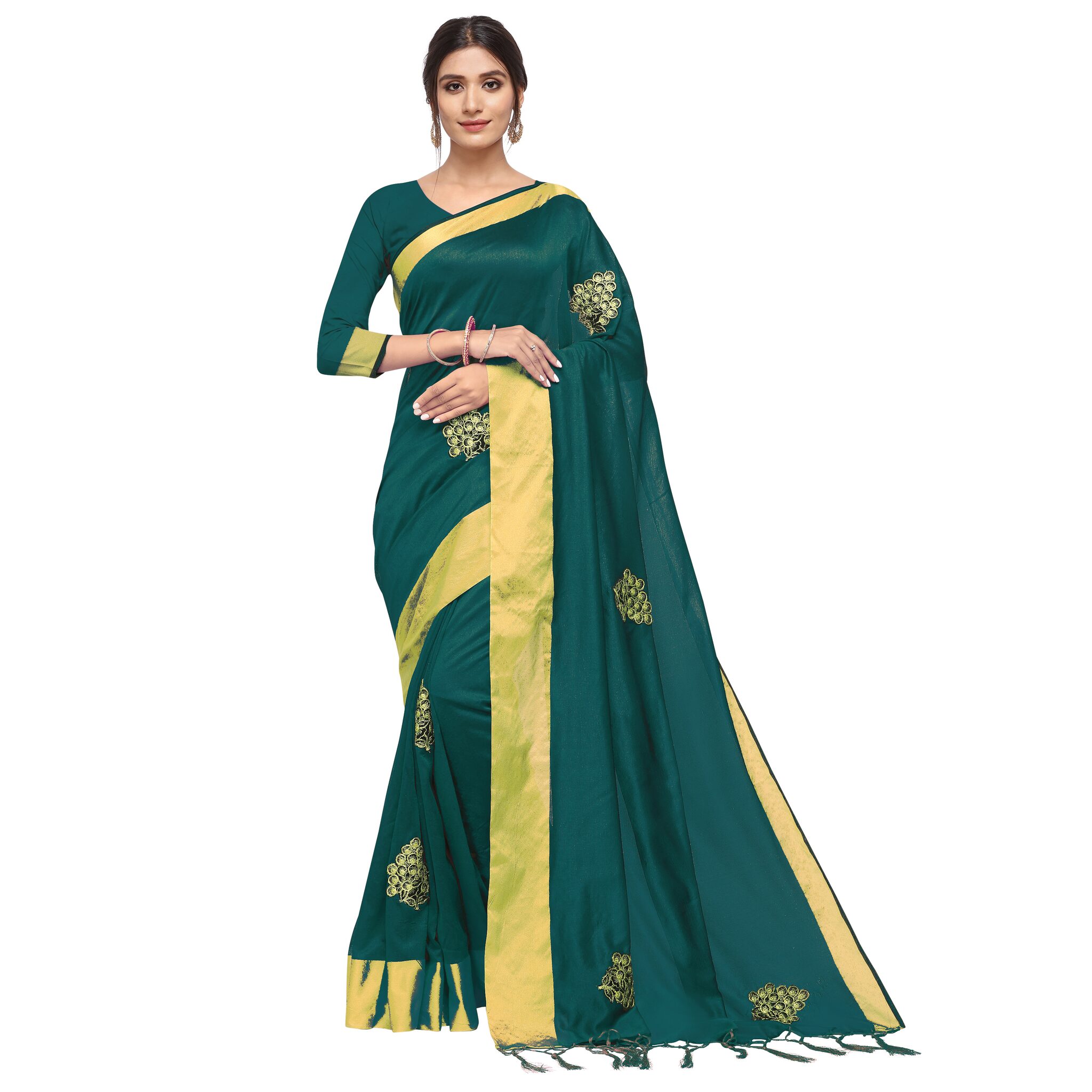 

S B Krupa Women Polycotton Daily Wear Saree With Blouse (Dark Green)