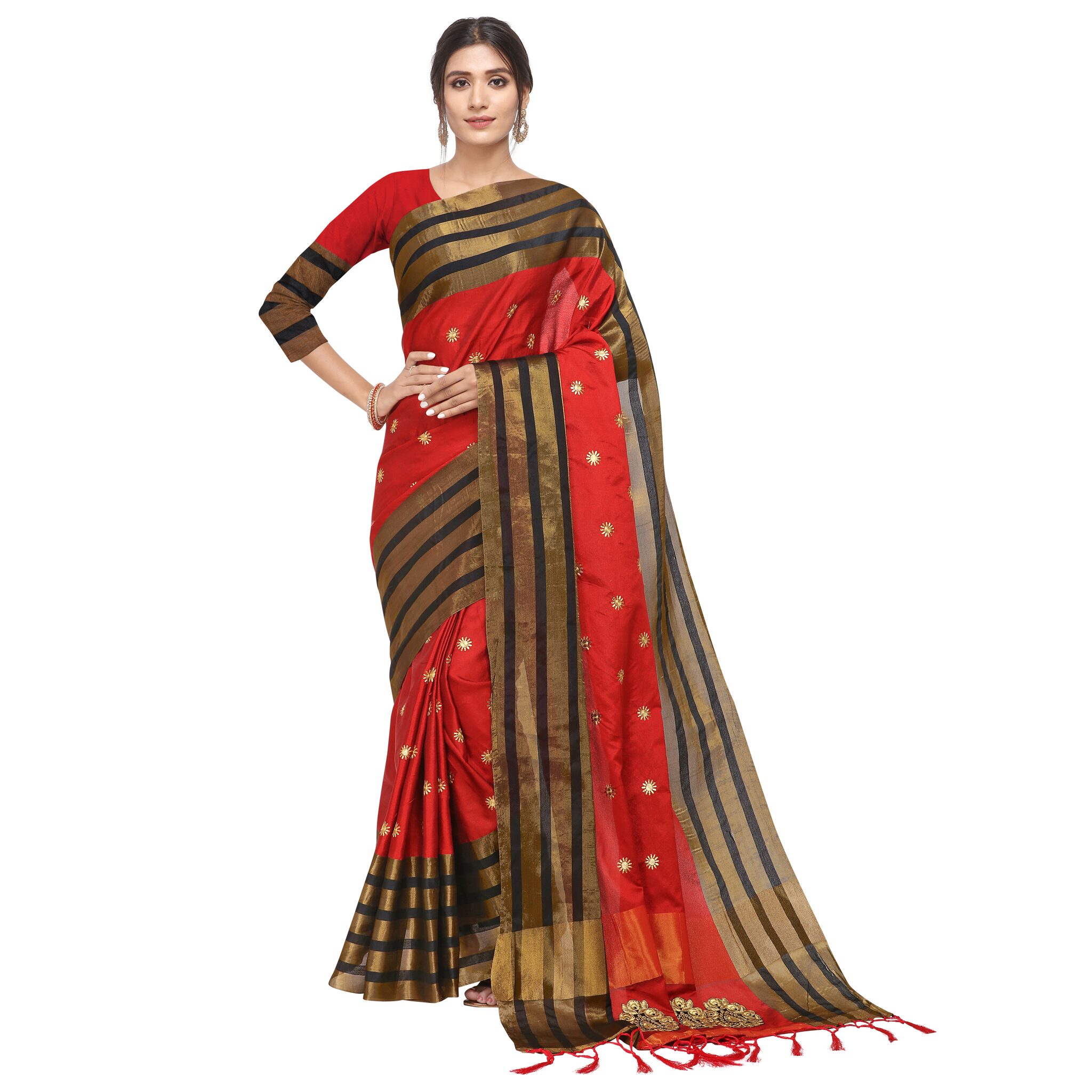 

S B Krupa Women Cotton Party Wear With Blouse (Red)