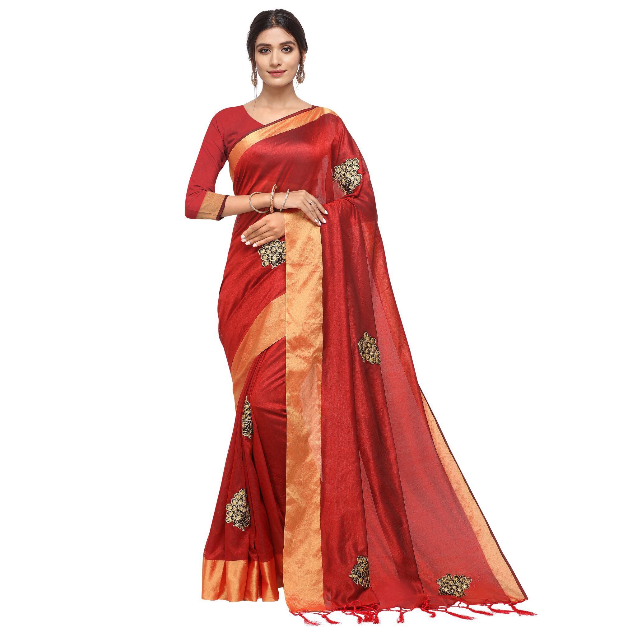 

S B Krupa Women Cotton Party Wear With Blouse (Red)