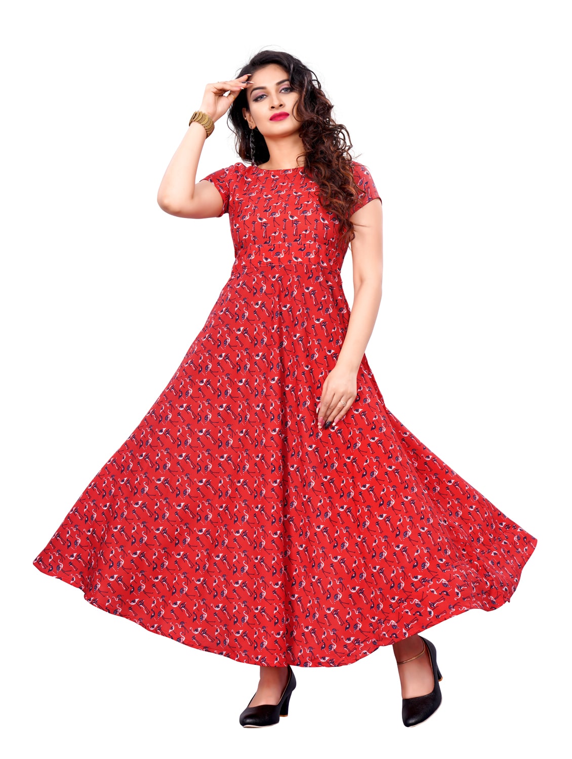 

Saadhvi Crepe Printed Red Stitched Gown