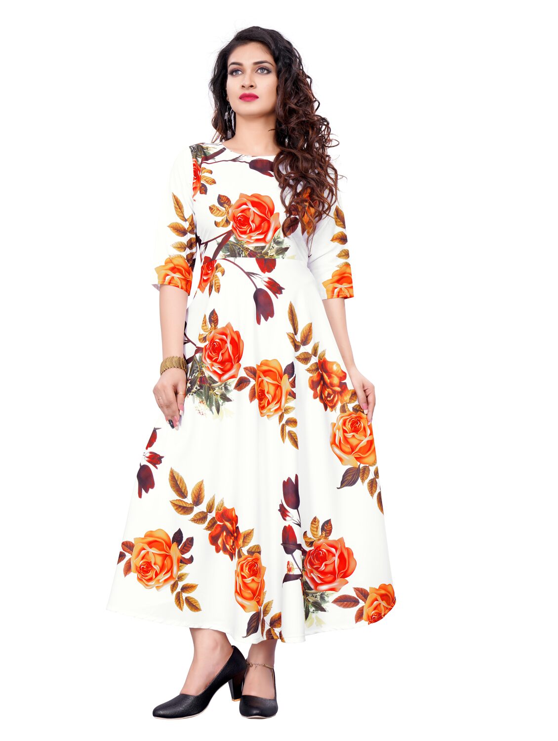 

Saadhvi Crepe Floral White Stitched Gown