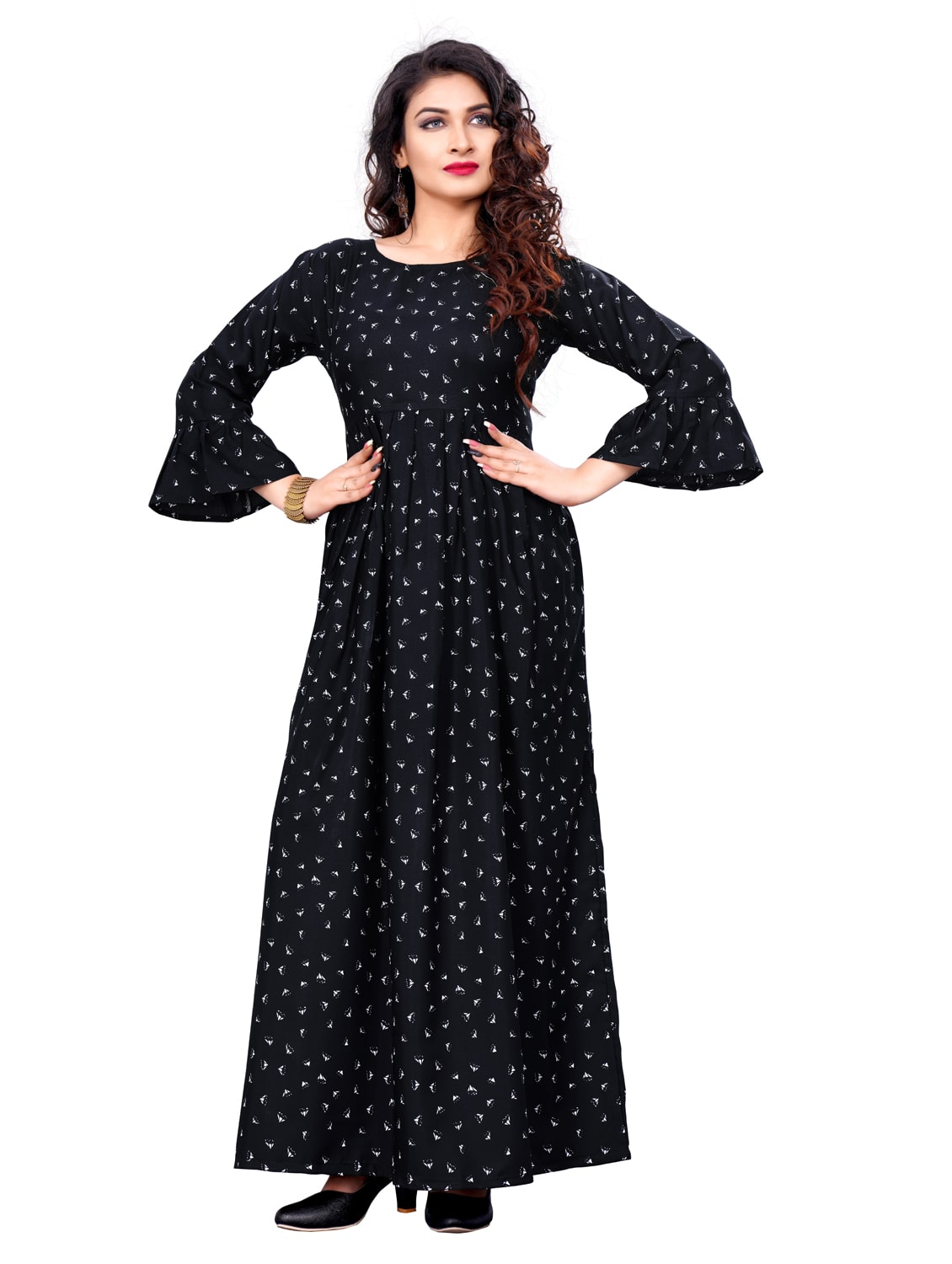 

Saadhvi Crepe Printed Black Stitched Gown