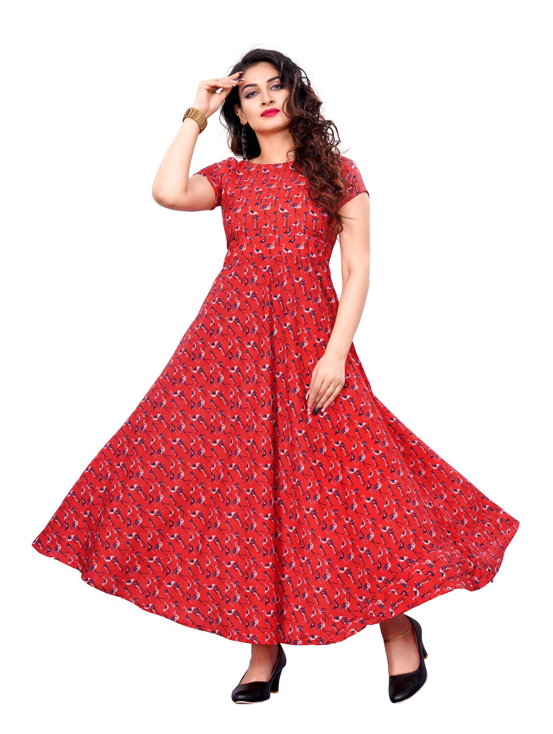 

Saadhvi Crepe Printed Red Stitched Gown