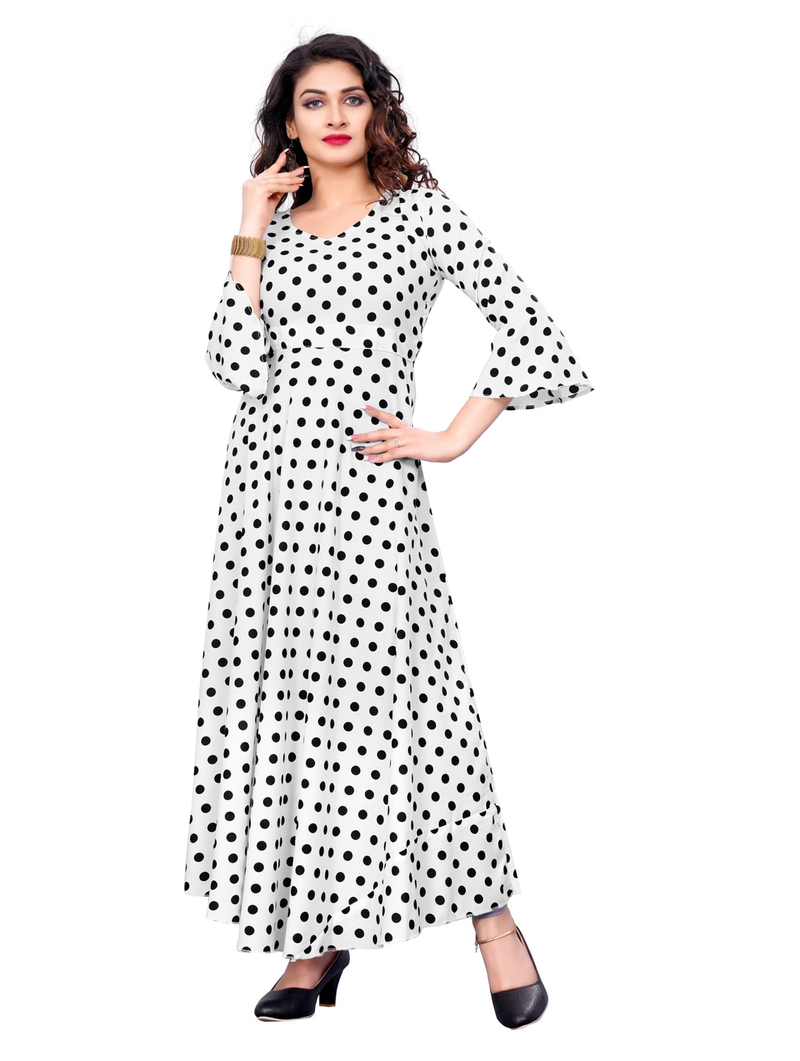 

Saadhvi Crepe Polka Dots White Stitched Gown