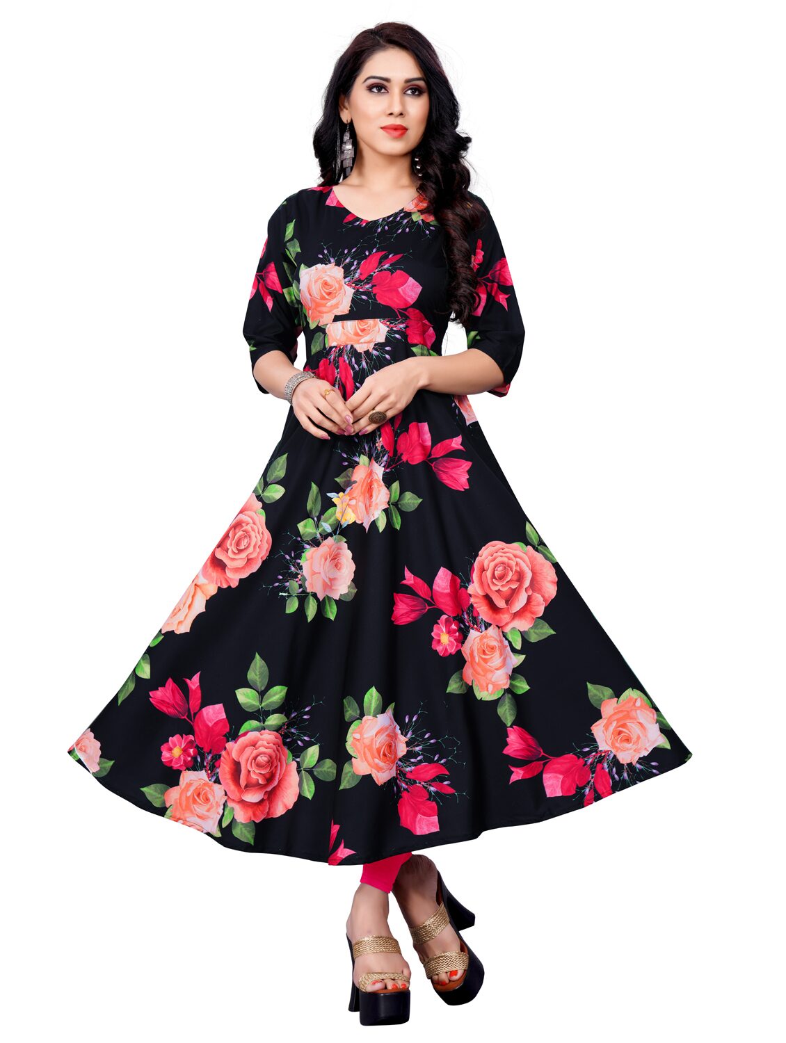 

Saadhvi Crepe Floral Black Stitched Gown