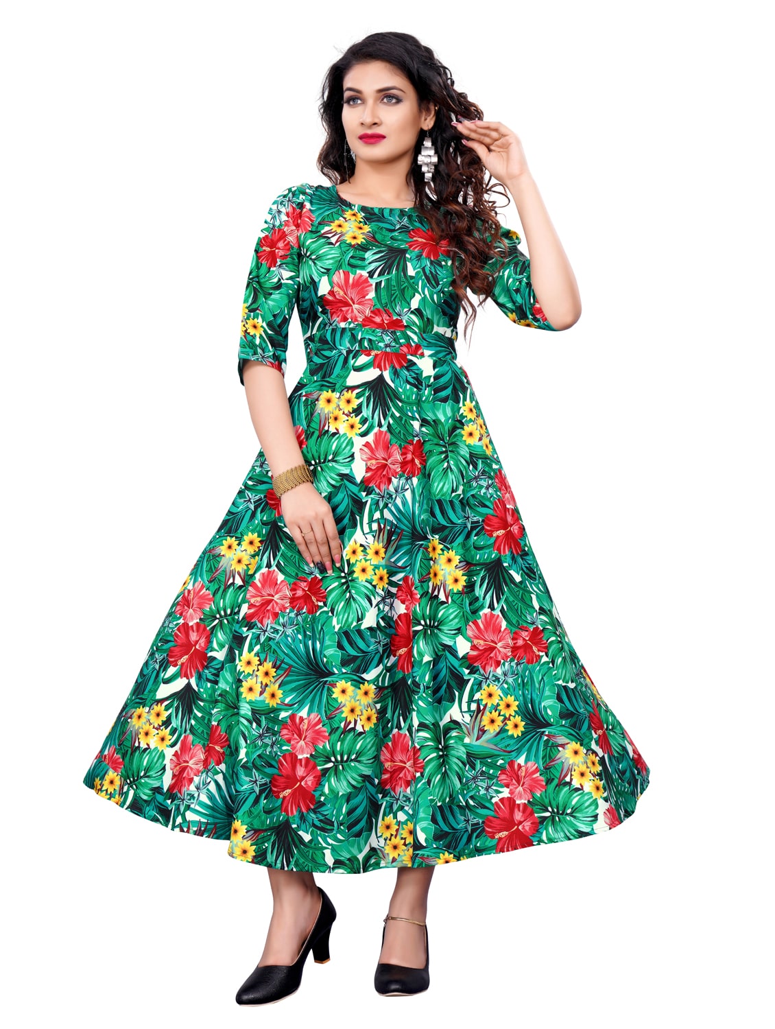 

Saadhvi Crepe Floral Green Stitched Gown