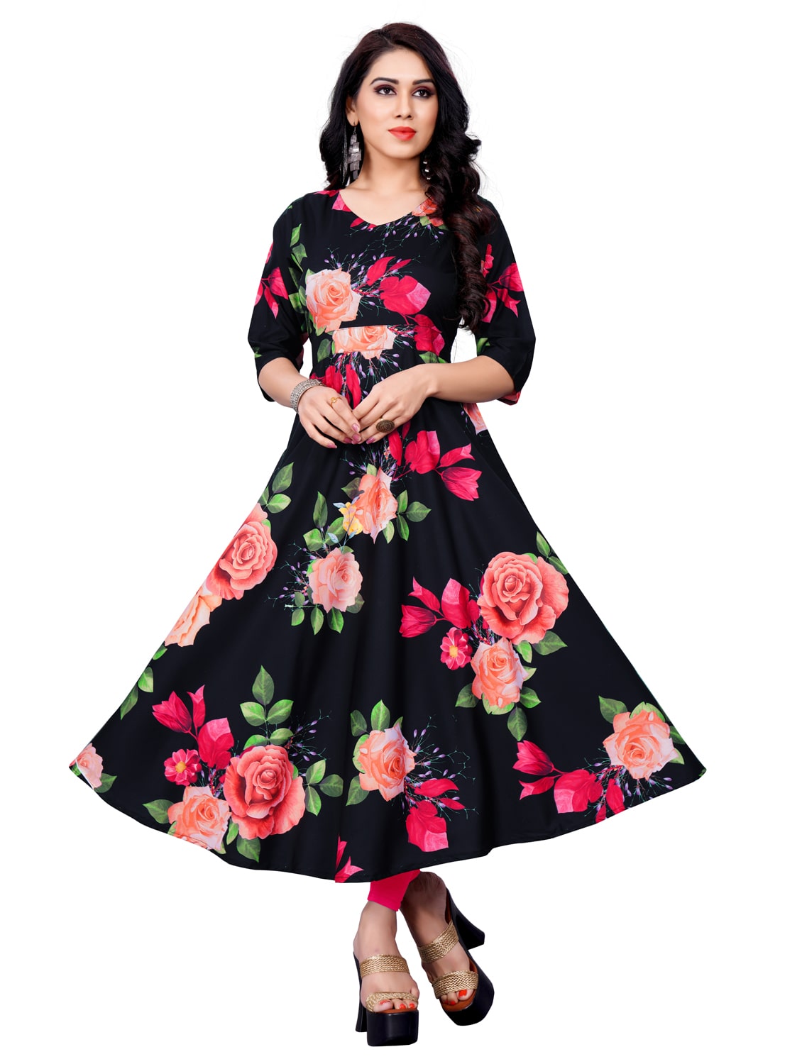 

Saadhvi Crepe Floral Black Stitched Gown