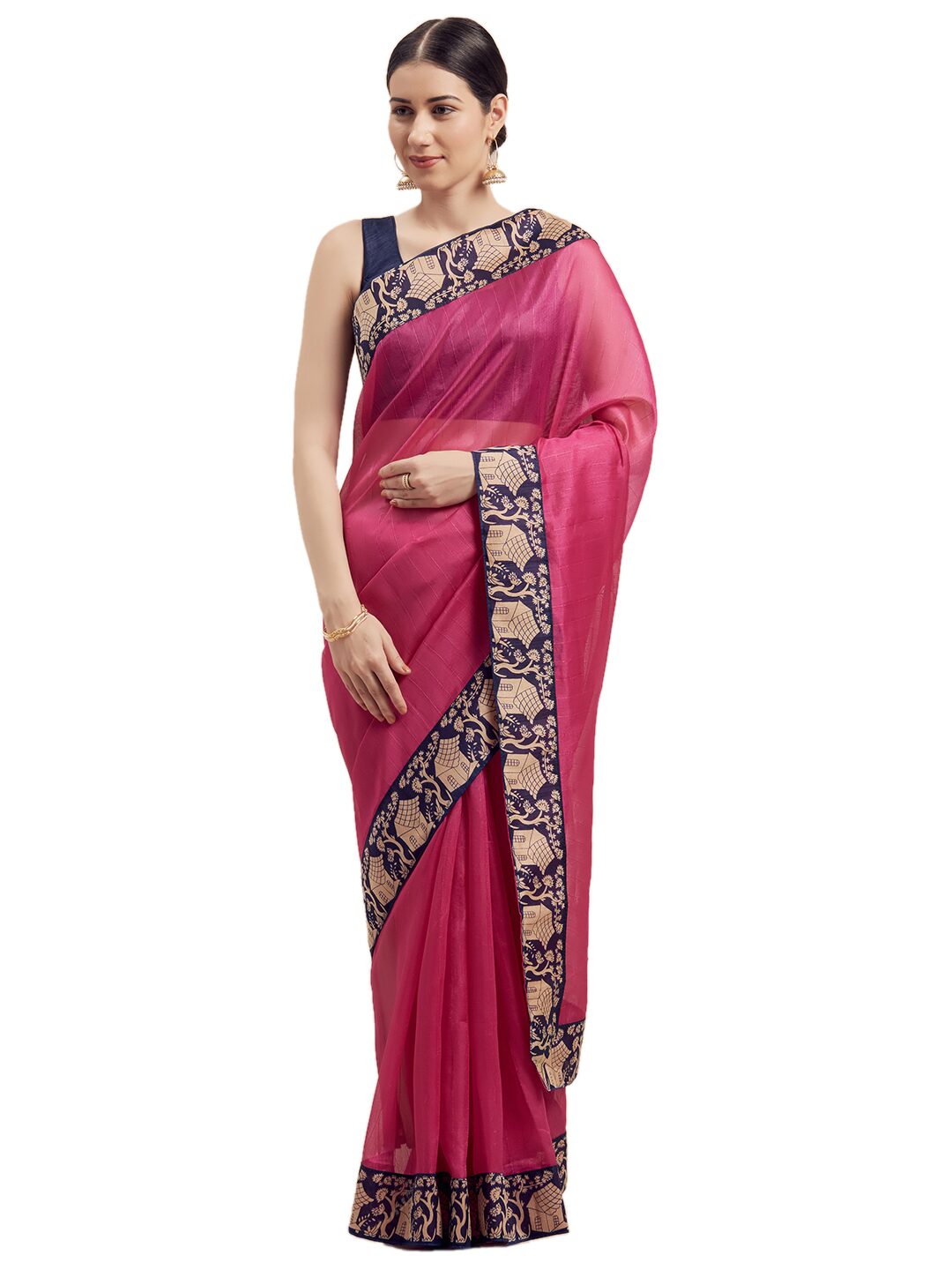 

Saadhvi Solid Artificial Silk Daily Wear Saree with Blouse For Women (Pink)