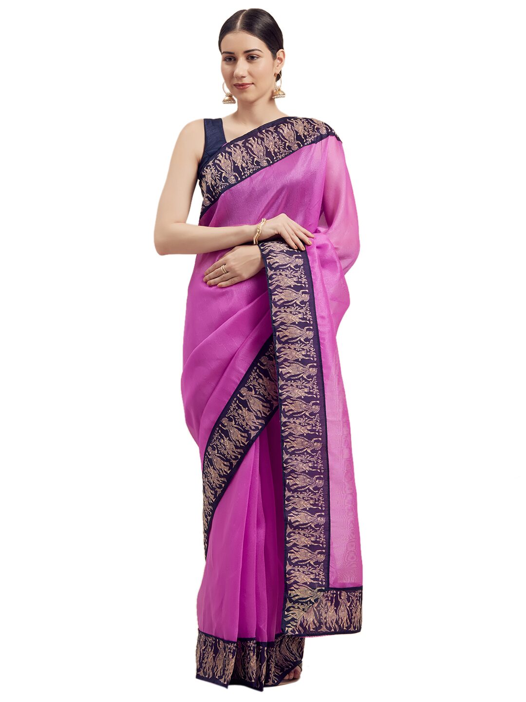 

Saadhvi Solid Artificial Silk Daily Wear Saree with Blouse For Women (Pink)