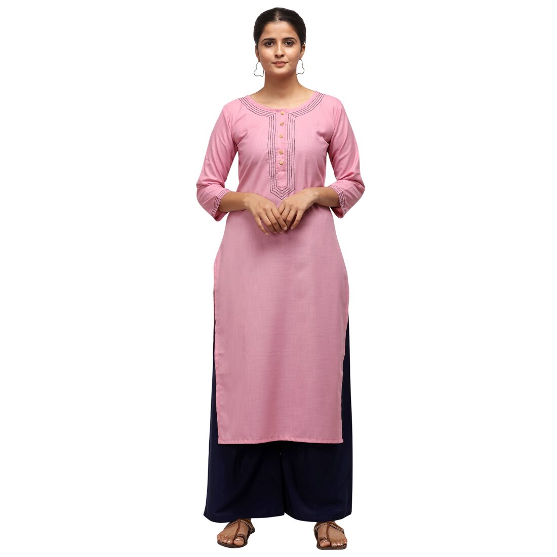 

Saadhvi Women Pink Embroidered Straight Kurta