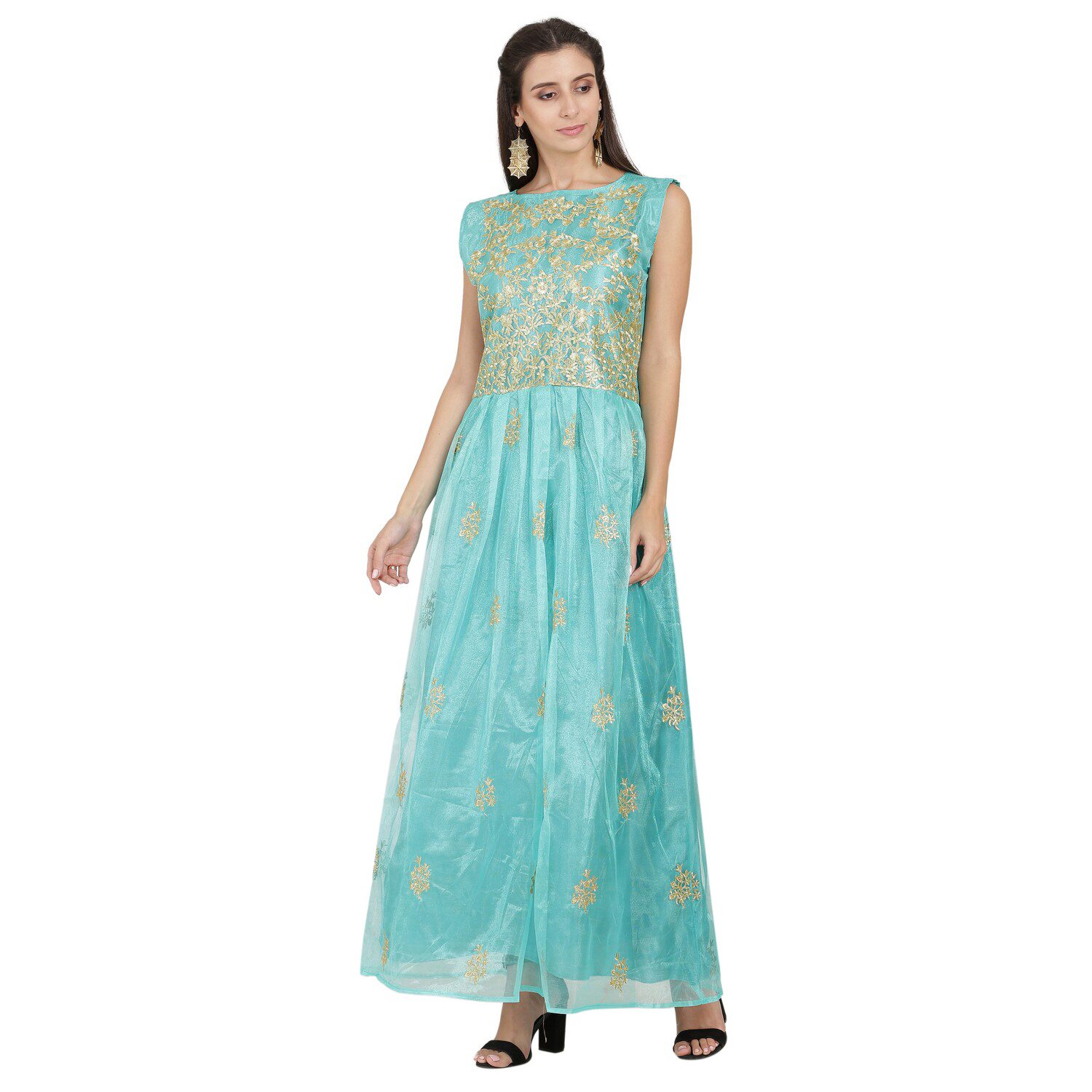 

Saadhvi Net Embroidered Green Gown For Women