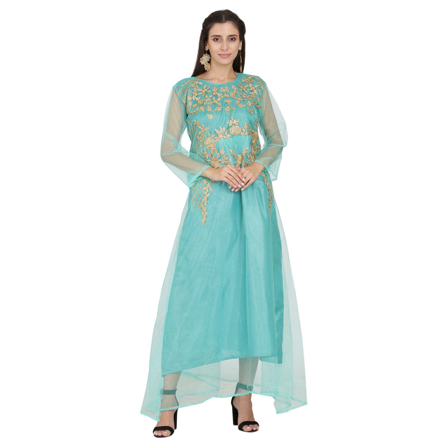 

Saadhvi Net Embroidered Green Gown For Women