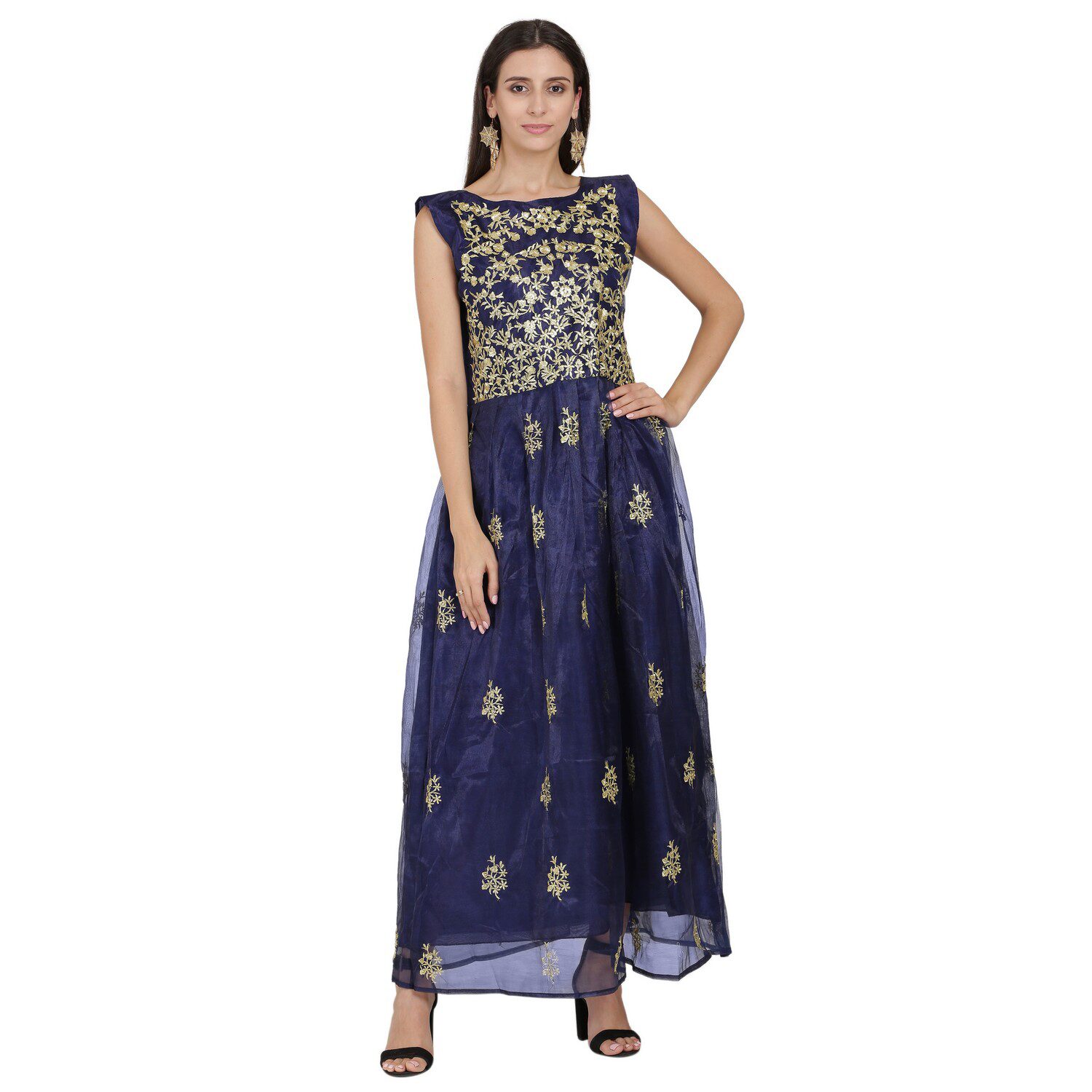 

Saadhvi Net Embroidered Navy Blue Gown For Women