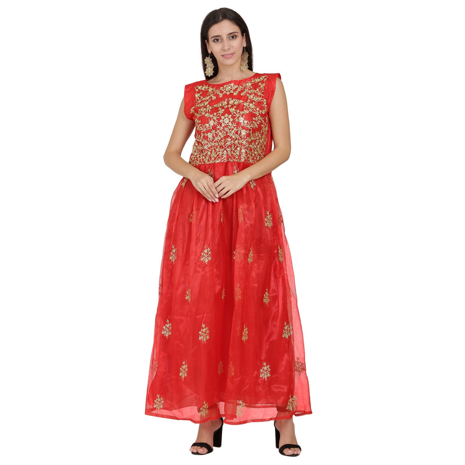 

Saadhvi Net Embroidered Red Gown For Women