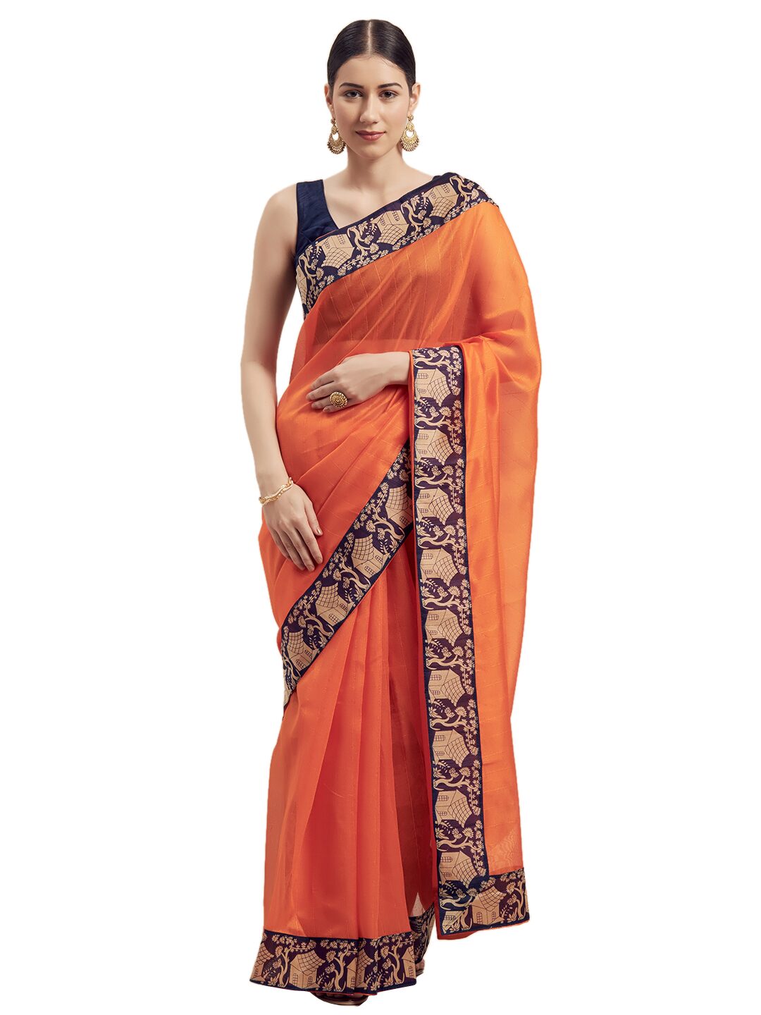 

Saadhvi Solid Artificial Silk Daily Wear Saree with Blouse For Women (Orange)
