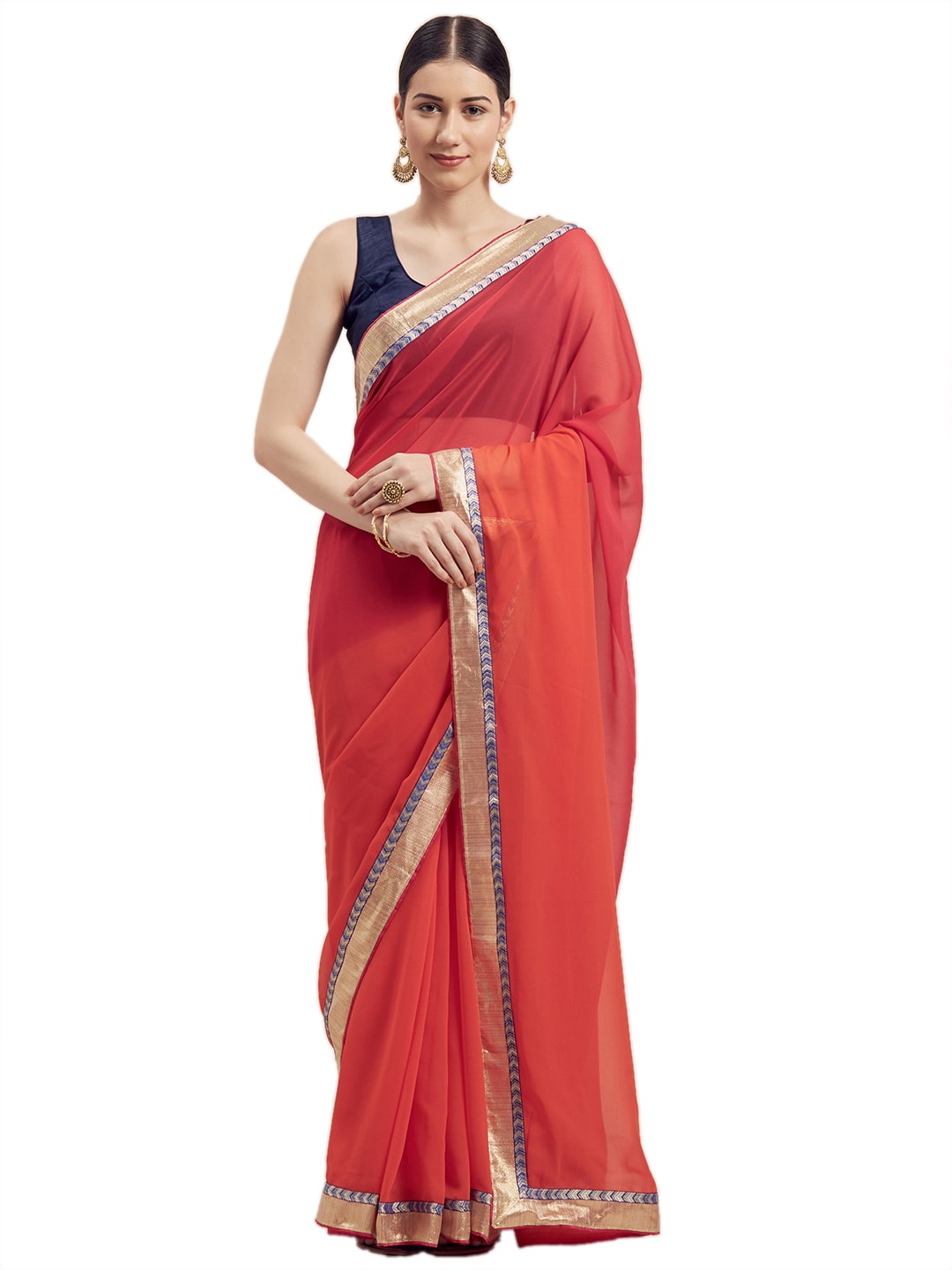 

Saadhvi Solid Georgette Daily Wear Saree with Blouse For Women (Pink)