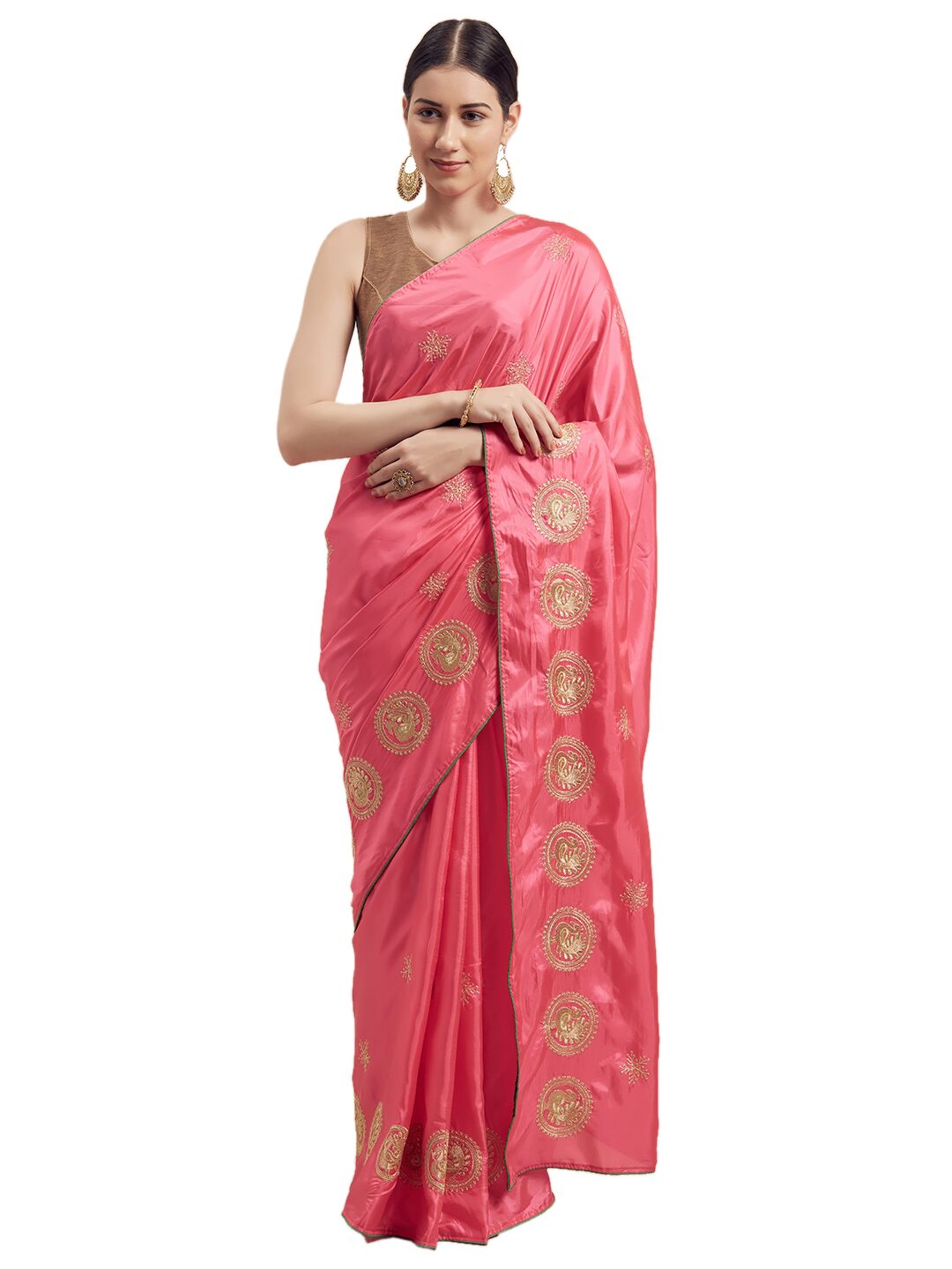 

Saadhvi Embroidered Silk Party Wear Saree with Blouse For Women (Pink)