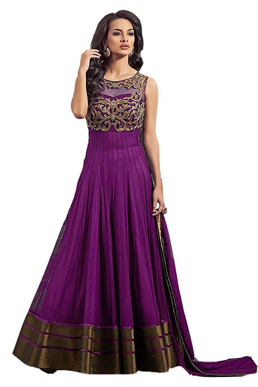 

Saadhvi Purple Net Embroidered Semi Stitched Gown