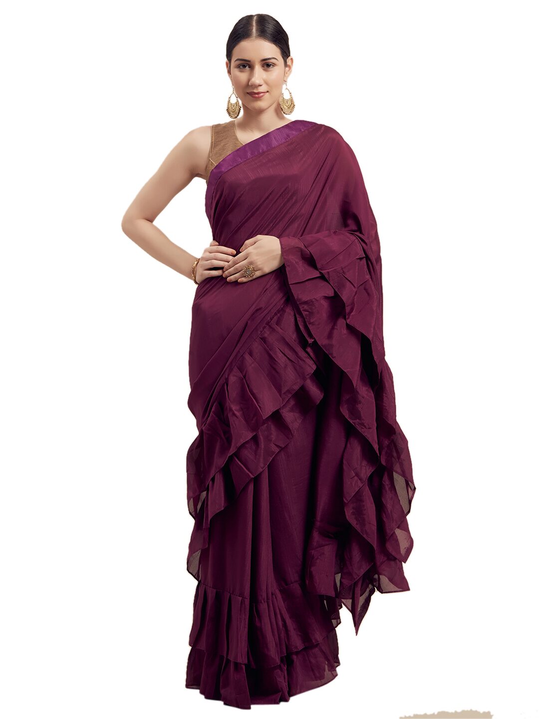 

Saadhvi Solid Georgette Party Wear Saree with Blouse For Women (Purple)