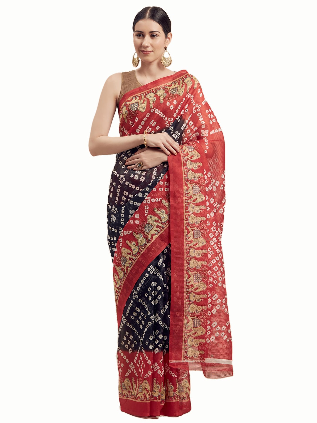 

Saadhvi Bandhani Print Artificial Silk Daily Wear Saree with Blouse For Women (Multi)