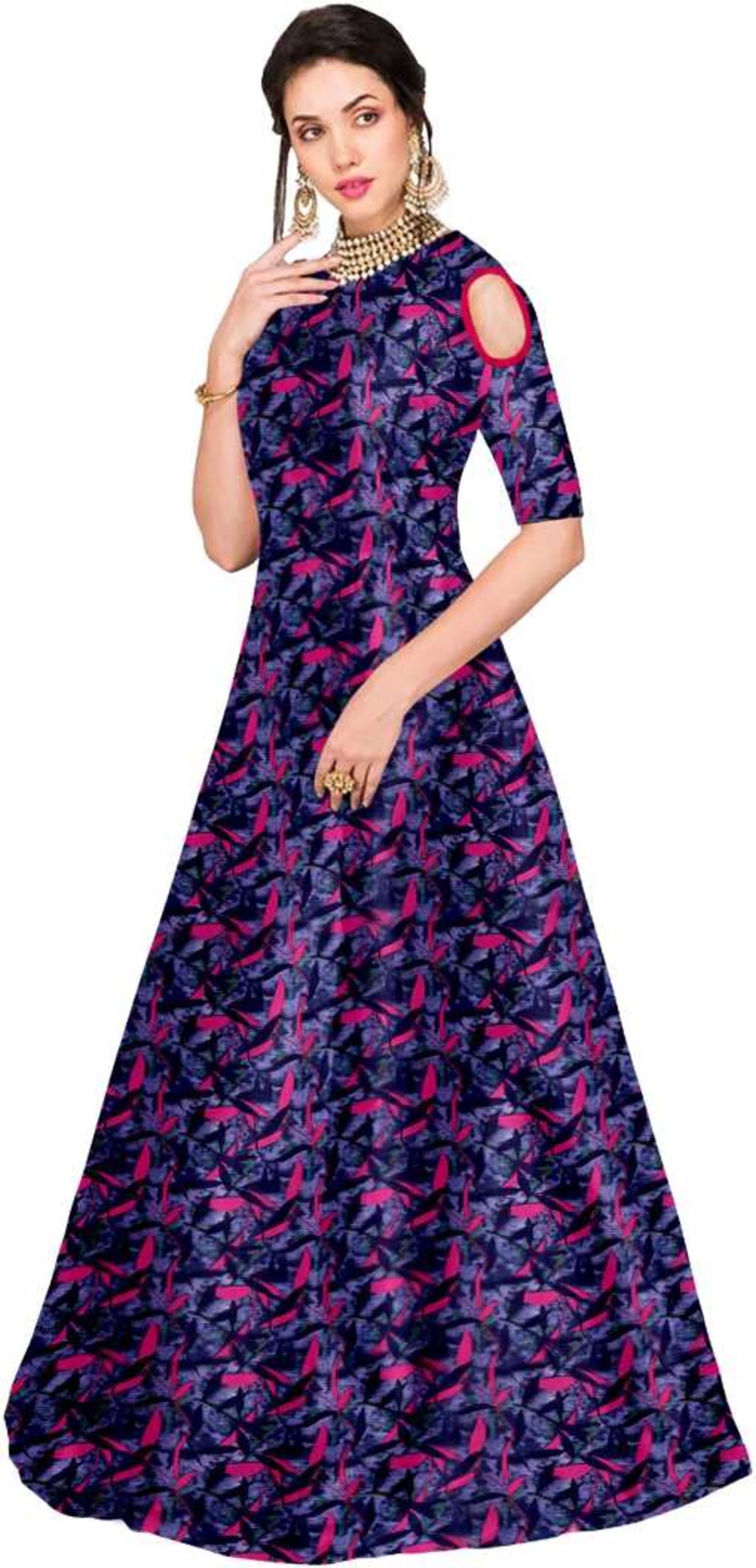 

Saadhvi Satin Printed Blue Only Gown for Women