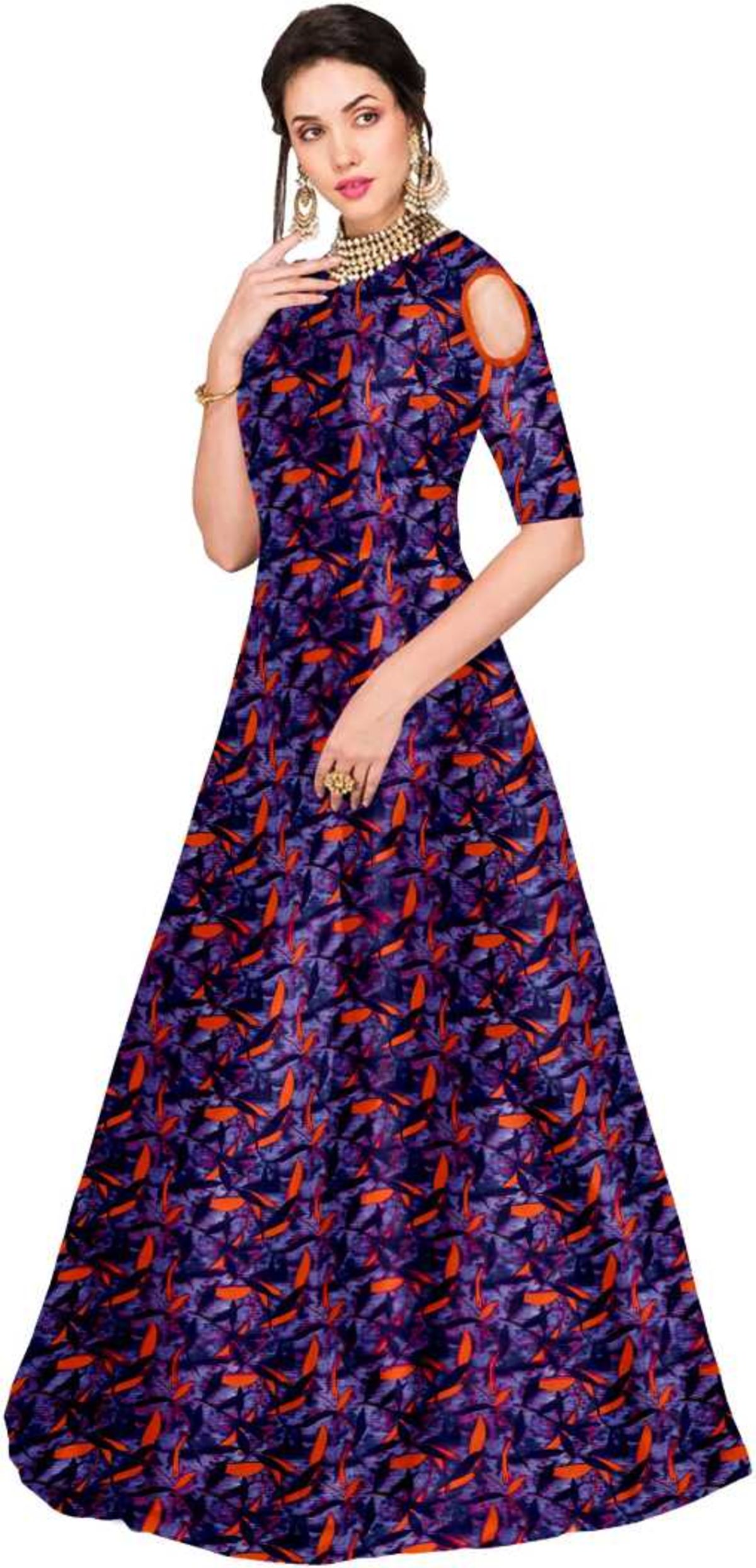 

Saadhvi Satin Printed Blue Only Gown for Women
