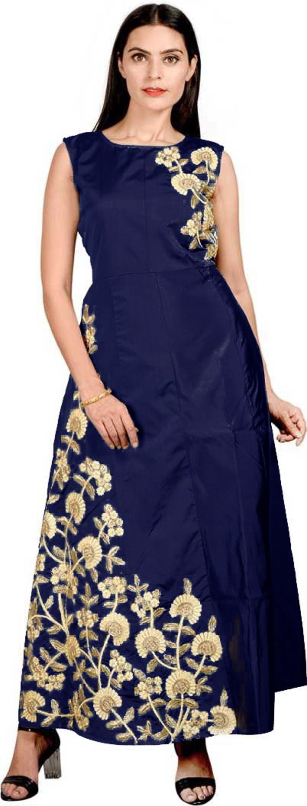 

Saadhvi Silk Blend Embroidered Navy Blue Only Gown for Women