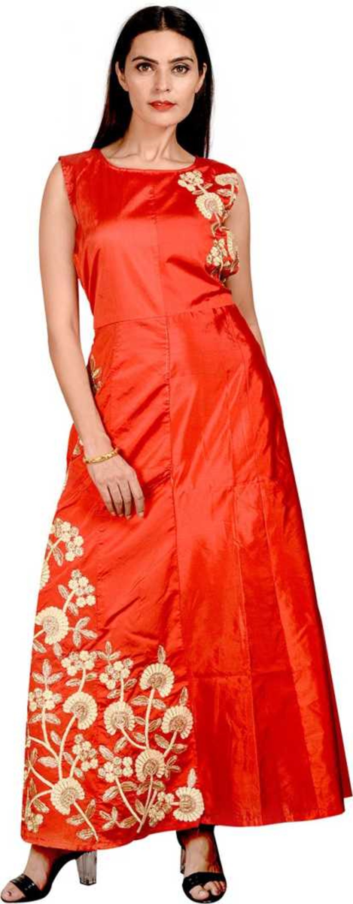 

Saadhvi Silk Blend Embroidered Red Only Gown for Women