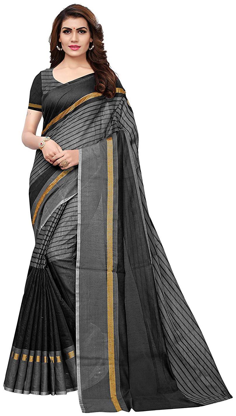 

Saadhvi Silk Striped Black Grey Designer Saree