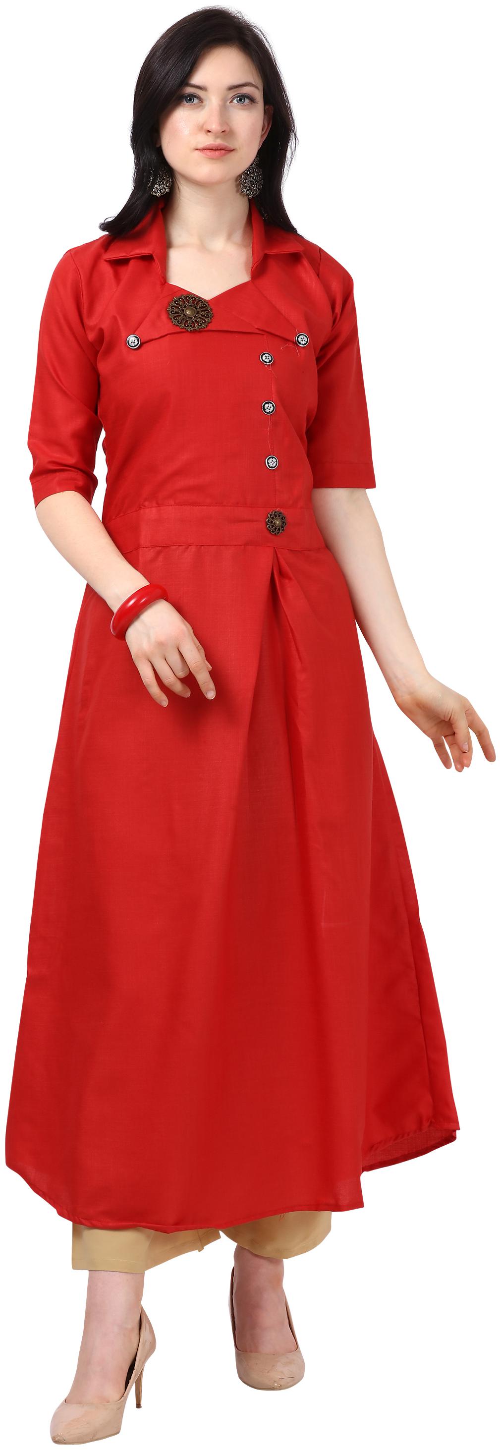 

Saadhvi Women Red Solid Anarkali Kurta